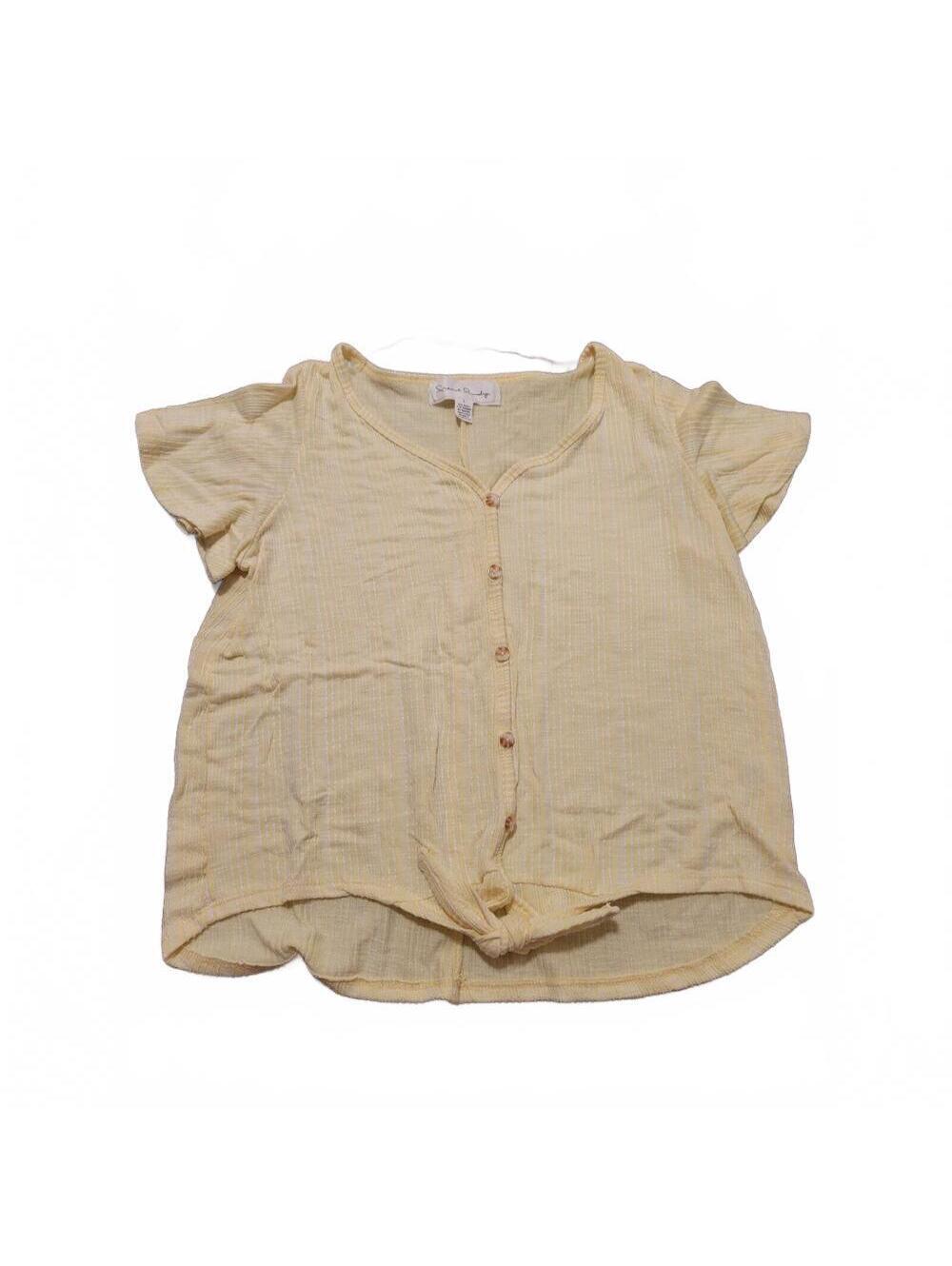 French Laundry Pale Yellow Button Up Short Sleeve Womens Blouse SIZE L